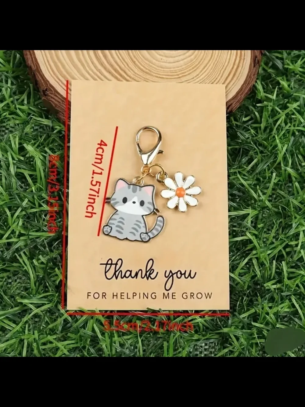 Cute Gray Cat and Daisy Pet Collar Charm - Gold Hardware